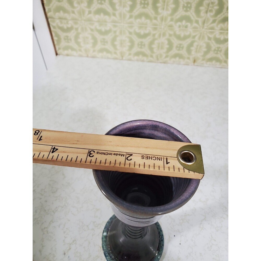Handmade Stoneware Goblet Chalice Art Pottery Purple Drip Glaze 9" - Picture 8 of 9